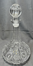 VTG Cut Crystal Ships Decanter with Stopper, Heavy Lead Glass, 7
