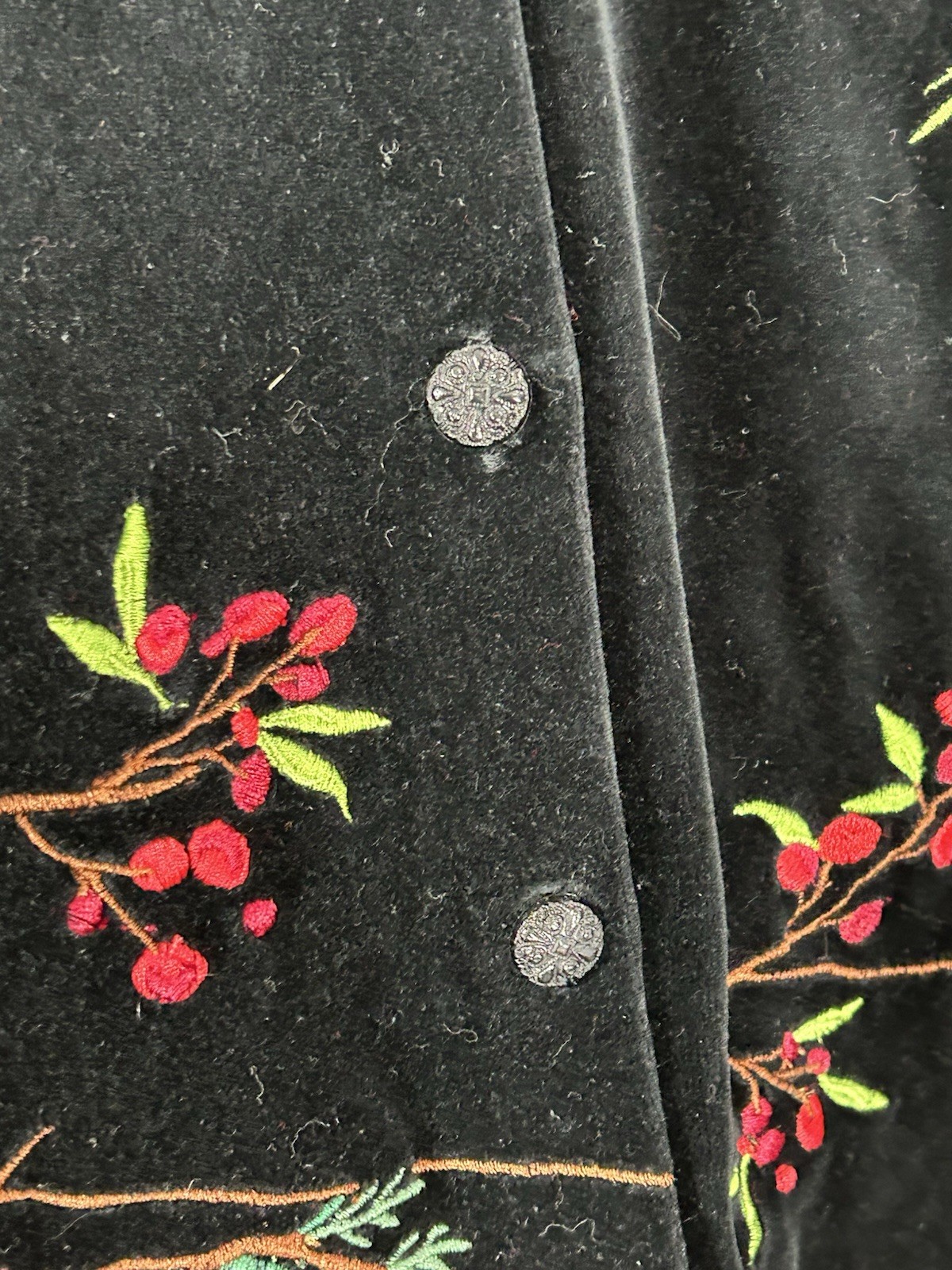 susan bristol cardigan Velvet Winter Pine Sprigs Berries Medium Christmas