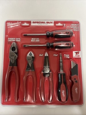NEW 7-pc Milwaukee Electrician's Hand Tool Set With Pouch # 48-22-0145 FREE SHIP