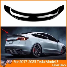 V Style Rear Trunk Spoiler For 2017-2023 Tesla Model 3 Highkick Wing Gloss Black