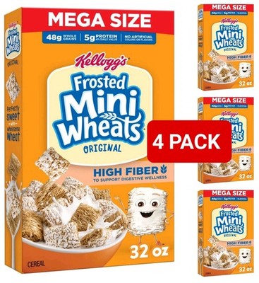 4 PACK  MEGA SIZE Kellogg's Frosted Mini Wheats Cereal 32Oz Each High Fiber