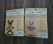 Lot of 2 Crafter's Square DIY Crochet Animal Kit TEDDY BEAR MOUSE