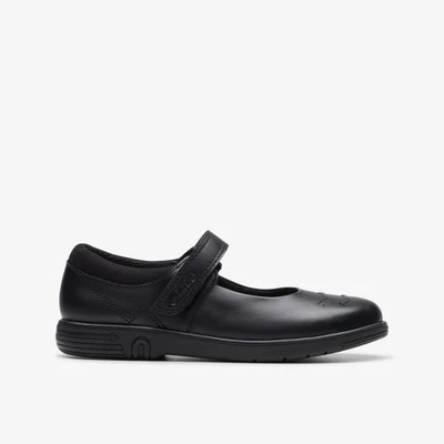 CLARKS SCHOOL Clarks Girls Jazzy Jig Kid Black Leather Mary Jane,School Shoes Leather School