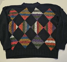 Vintage Expressions Womens Sweater- Geometric Diamonds Preppy Knit 90s- Size L