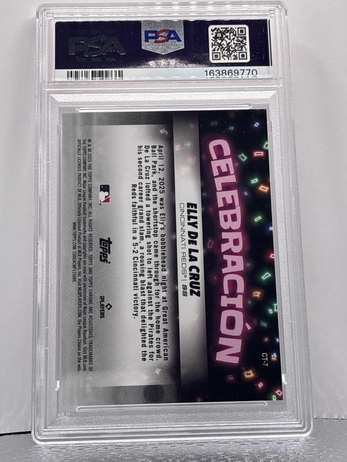 Elly De La Cruz 2025 Topps Chrome Update Celebracion #CT-7, Reds PSA 9 view 2
