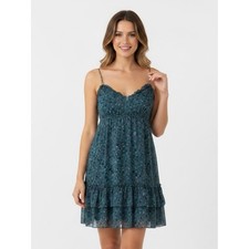 American Eagle Size 4 Y2K Teal Tiered Floral Babydoll Dress Coquette Boho