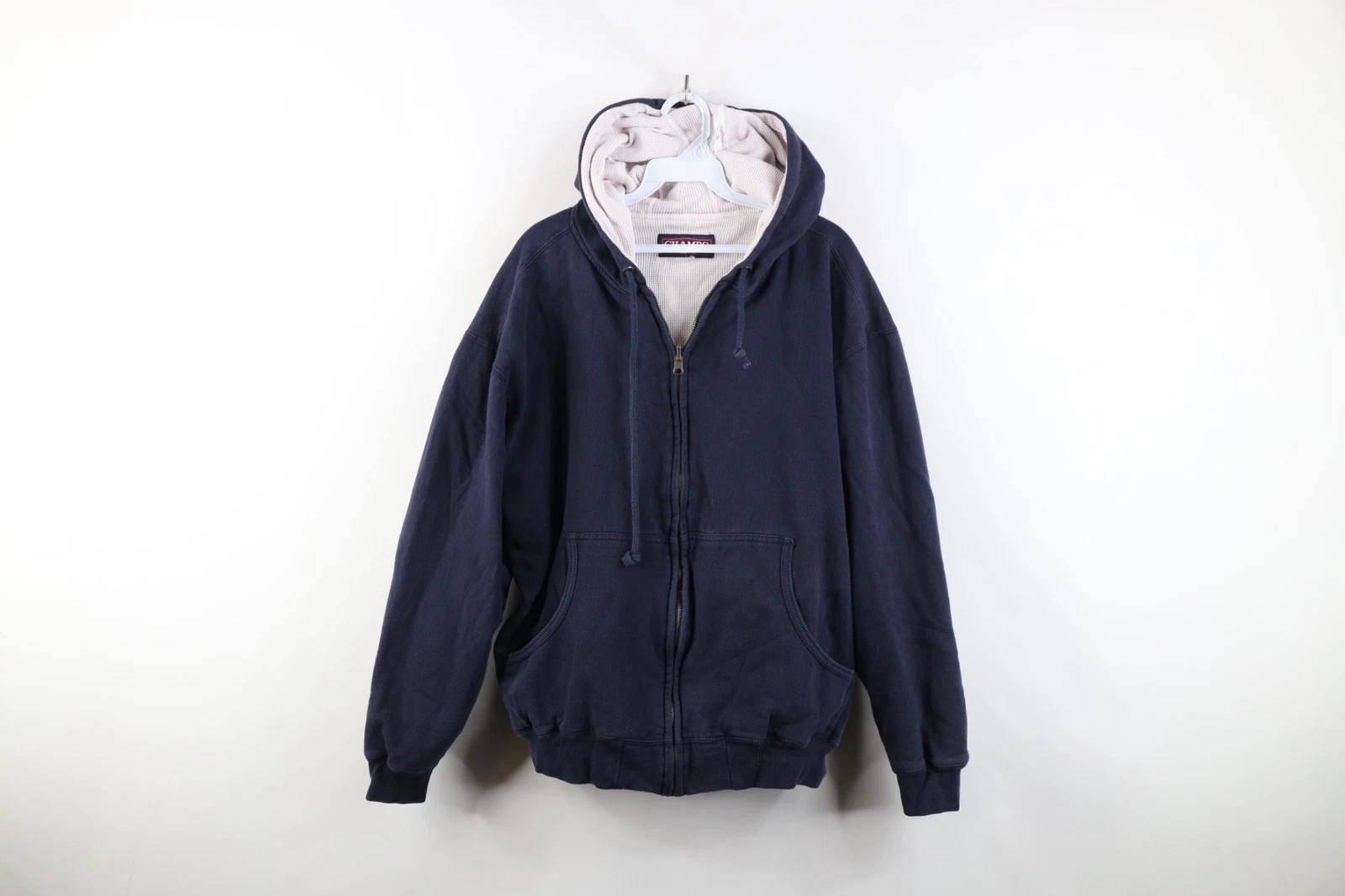 Vintage 90s Y2K Streetwear Mens XL Reversible Thermal Waffle Knit Blank Hoodie