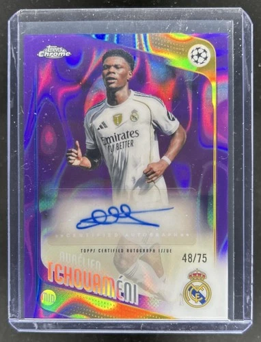 2025-26 Topps Chrome UEFA CC Aurelien Tchouameni Auto Purple Lava Refractor #/75