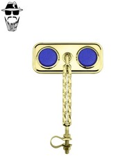 1x ORIGINAL LOWRIDER Rectangle Gold Mirror Double Square Twist Blue Reflectors.