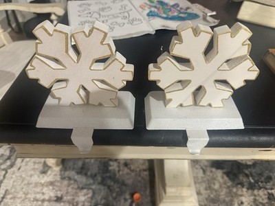 Two Snowflake Holiday Painted Heavy Weight Christmas Stocking Holders