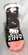 NWT Hello Kitty Winter Long Holiday Slipper Fuzz Sock Size 4-10 Gray/Orange