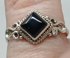 925 Sterling Silver Black Onyx Ring Size 8 With Intricate Scroll Design JB1-2
