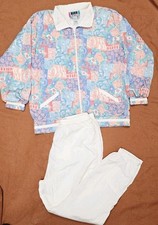 Vintage High Intensity 2pc Track Suit Outfit L Pastel Floral Jacket Pants EXC