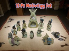 13 Pc Vintage Native American Style Nativity ...