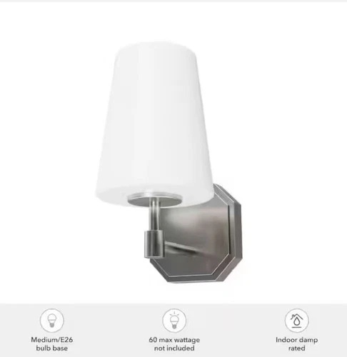 Hunter Nolita 1-Light Brushed Nickel Wall Sconce with Cased White Glass Shade - Picture 6 of 6