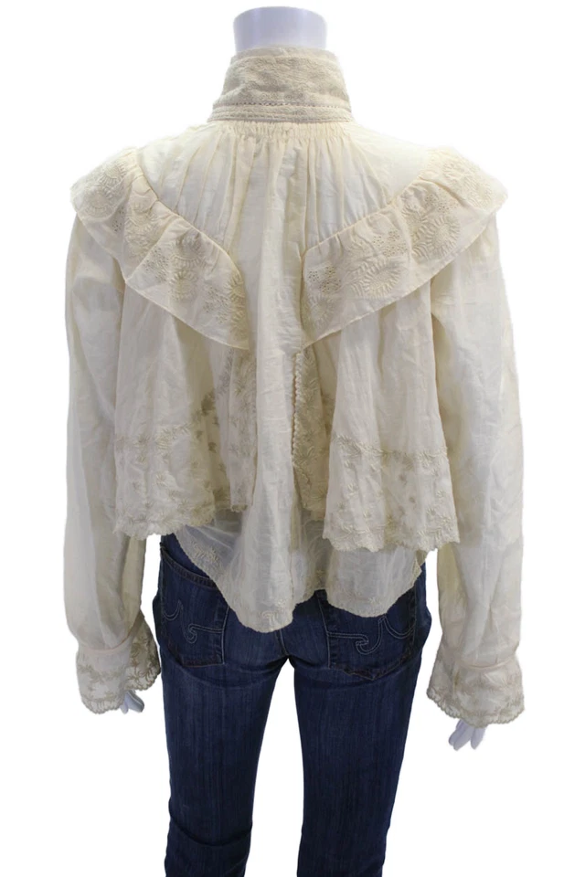 Blusa Isabel Marant Etoile Mujer Beige Cuello Alto Botón Manga Larga Talla 34 Foto 3 de 4