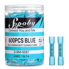 Sopoby 600PCS Heat Shrink Butt Connectors Blue 16-14 AWG-Tinned Red