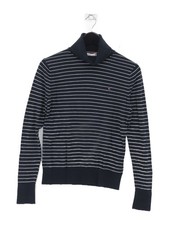 Tommy Hilfiger Men's Jumper S Blue Striped 100 Cotton High Neck Pullover