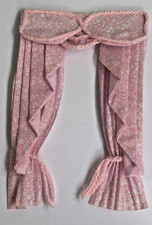 Dolls house  curtains   Pink with white  pattern     8" long