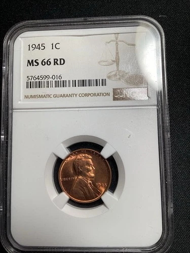 Beautiful High Grade 1945 Lincoln Cent.  NGC GRADED MS66 RED