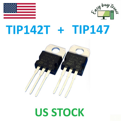 20Pcs 10Pairs TIP142T TIP147T Transistor NPN PNP 100V 10A 125W 10A TO-220 ST USA