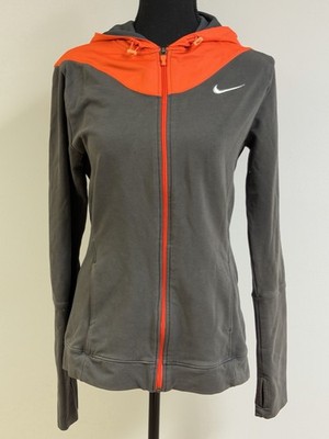 Women's Nike Fit Dry Gray Orange Running Hoodie Reflective Stripe Size M