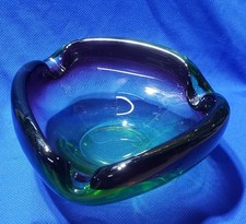 Art Glass Vintage MCM Murano Green/Cranberry Ashtray