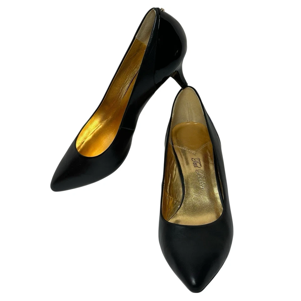 Ted Baker  NWOB 10 Ondrea Black Leather With Patent Accents Kitten Heel Pumps - Image 4 of 4