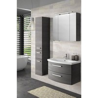 Badezimmer Set Waschtisch Mit Unterschrank Grau Keramik Waschbecken Hochschrank