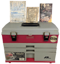 Vintage Plano Model 833 Tool / Tackle Box 3 Drawer w/ Top Storage Red  Gray USA