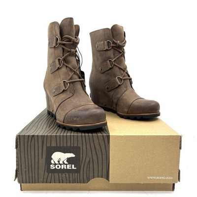 Sorel Joan of Arctic Wedge Mid Tobacco Brown Leather Boot Women's Size 6.5