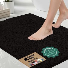 36x24 Bath Rug Chenille Microfiber Quick Dry Non-Slip Washable Black