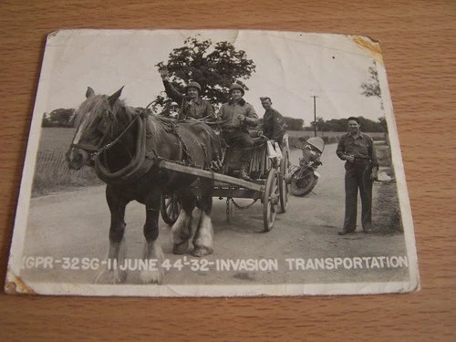 WW2 Military Soldiers Horse & Cart Vintage Photo June 44 Invasion Transportation