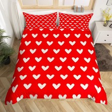 Red White Duvet Cover King Cute Heart Pattern Bed Sets For Kids Boys Girls Va...