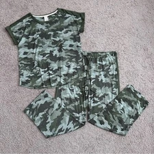 Lucky Brand 2-Piece Super Soft Green Camo Print Lounge Pajama Set Womens L