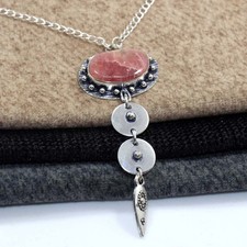 925 Silver Plated Rhodochrosite Jewellery Necklace Handmade Size 18" JW