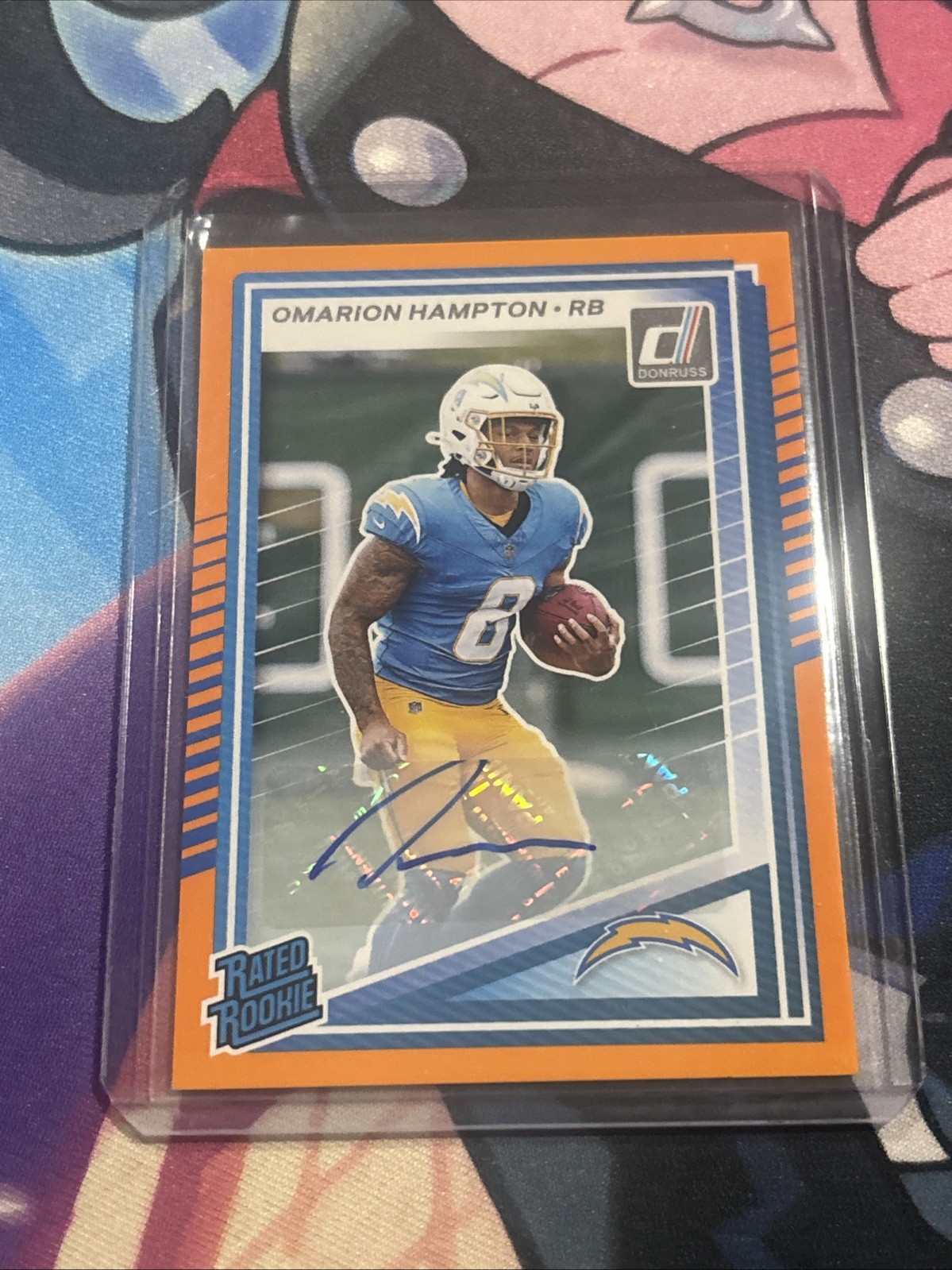 2025 Donruss Omarion Hampton Rated Rookie Auto Orange RC #303 Chargers