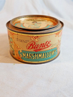 Rare Vintage Bunte Brothers Marshmallow Tin 4.25” Litho Chicago IL Advertising