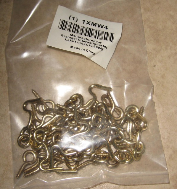 Battalion 1XMW4 PK20 Brass Plated Hook and Eye1" LScreen door hooks