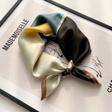 100% Mulberry Silk 21" Square Scarf Women Neckerchief Wrap White Blue Yellow