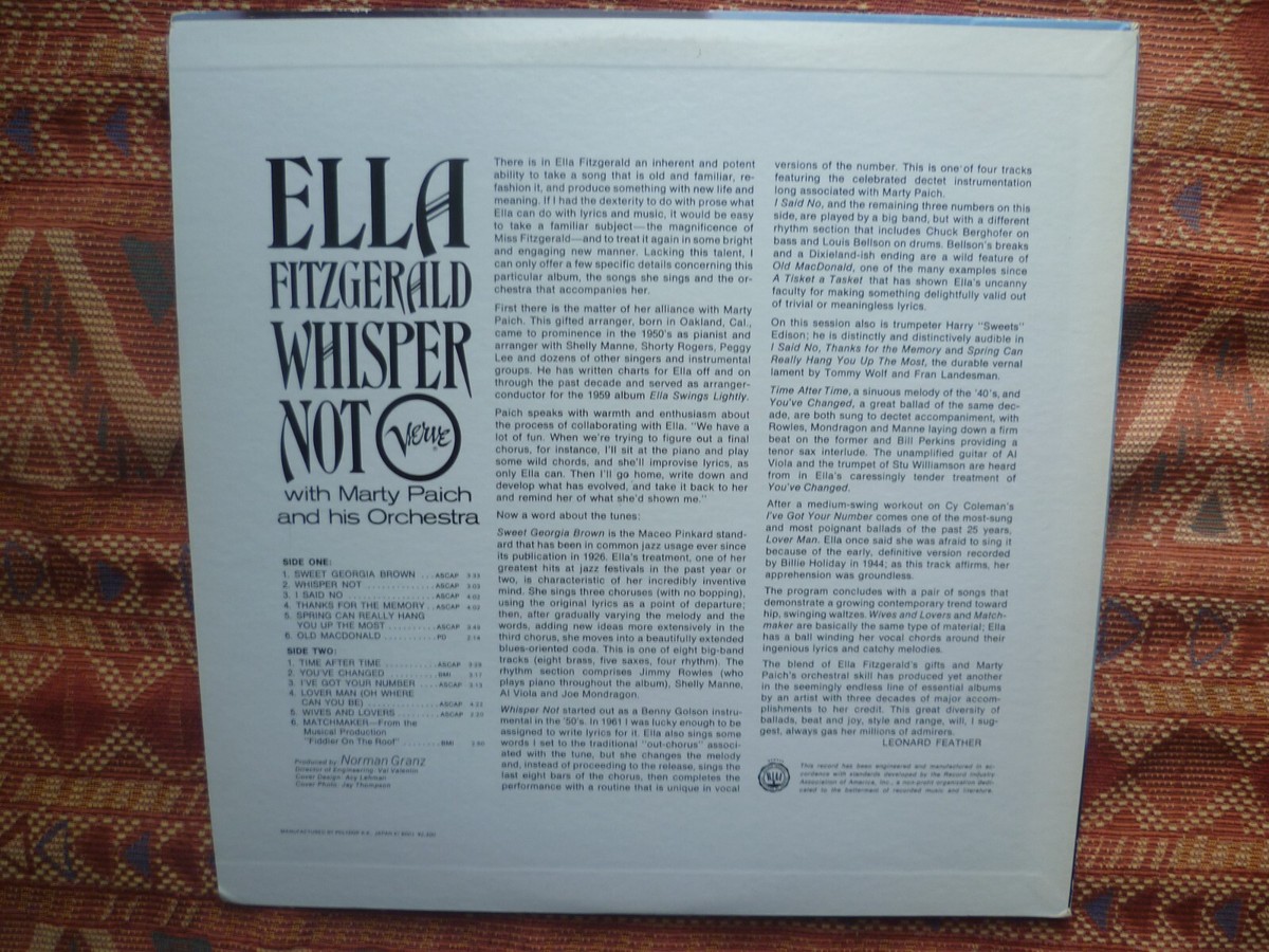 ELLA FITZGERALD - WHISPER NOT ( LP Japan Verve Reissue Jazz