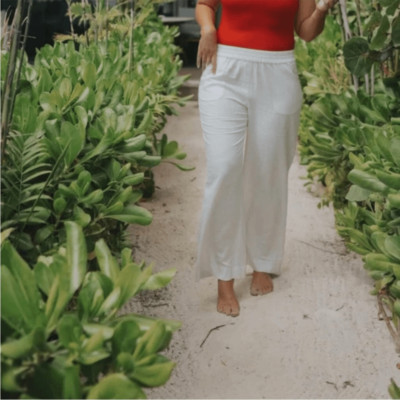 Andie The Madeira Pant Linen Coconut Ivory White Relaxed Trouser size medium NWT