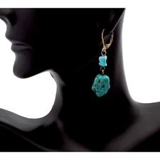 NAVAJO STERLING SILVER & NATURAL TURQUOISE BEADED DANGLE EARRINGS 5.5GR TW #3489