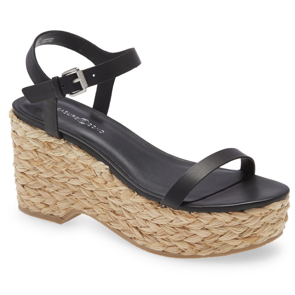 NWOT Treasure Bond Jayden Black Tan Espadrille Platform Sandal Size