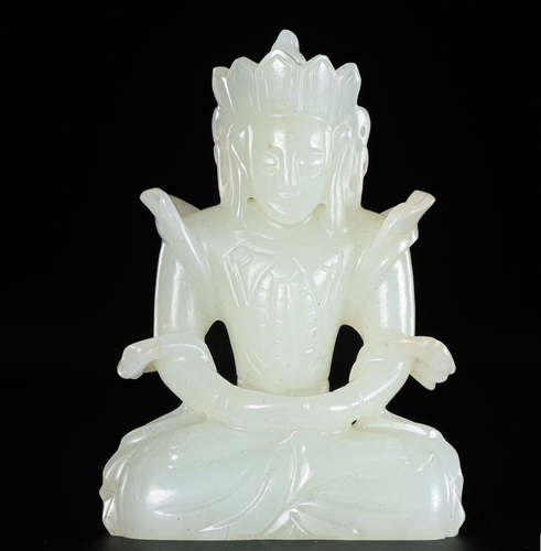 7 cm antique Chinese Qing Dynasty Hetian white jade Guanyin Buddha statue