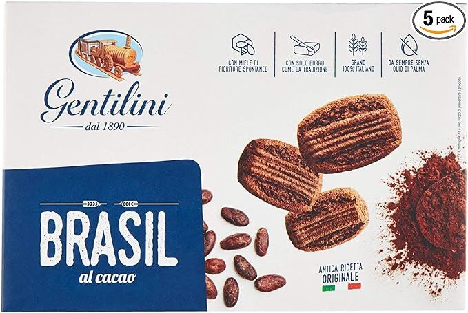 5 Gentilini Brasil - Galletas De Cacao Con Miel De Néctar De Flores, 5 X 250 Gr