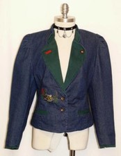 BLUE COTTON Jean German Women DUCK EMBROIDERY Fitted SHORT Walk JACKET 36 8 S