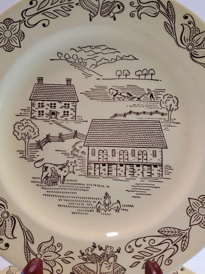 Juego de 3 platos de cena amarillos Bucks County Underglaze de Royal Sebring de 10" usados en excelente estado Foto 4 de 4