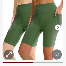 Apexup 2 Pack Olive Green Athletic Yoga Biker Shorts