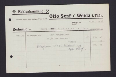 Weida, invoice 1936, Otto Mustard coal shop
